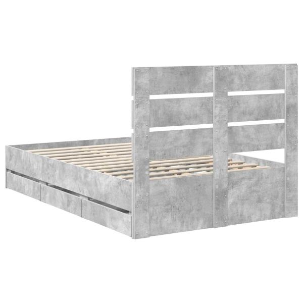 Bettrahmen mit Kopfteil Beton Grau 120 x 200 cm Ingenieurs Holz