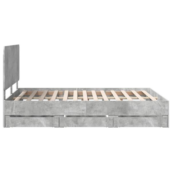 Bettrahmen mit Kopfteil Beton Grau 140 x 190 cm Ingenieurs Holz