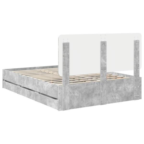 Bettrahmen mit Kopfteil Beton Grau 140 x 190 cm Ingenieurs Holz