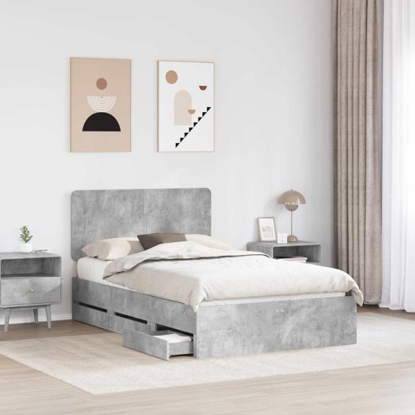 Bettrahmen mit Kopfteil Beton Grau 120 x 190 cm Ingenieurs Holz