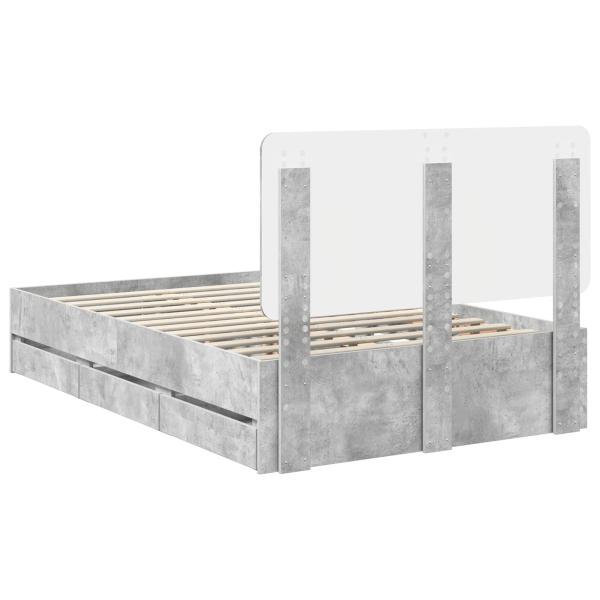 Bettrahmen mit Kopfteil Beton Grau 120 x 190 cm Ingenieurs Holz