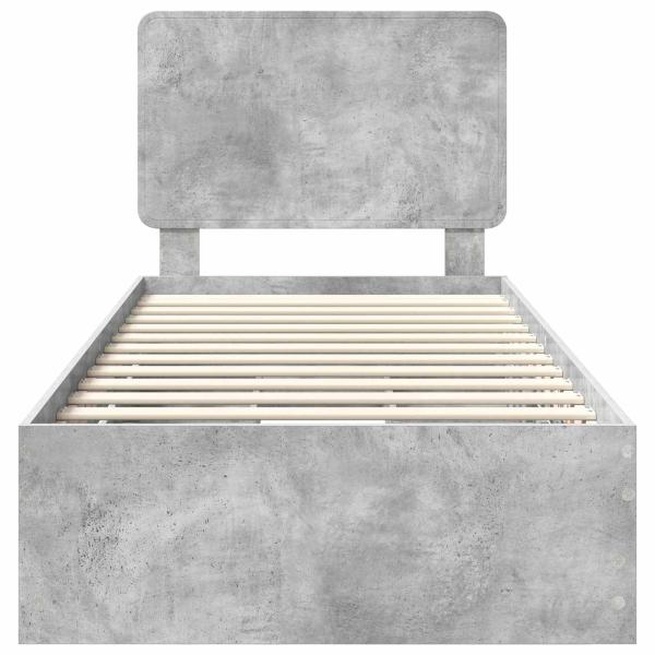 Bettrahmen mit Kopfteil Beton Grau 100 x 200 cm Ingenieurs Holz