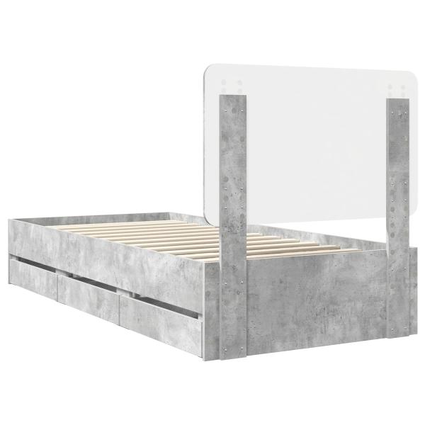 Bettrahmen mit Kopfteil Beton Grau 100 x 200 cm Ingenieurs Holz