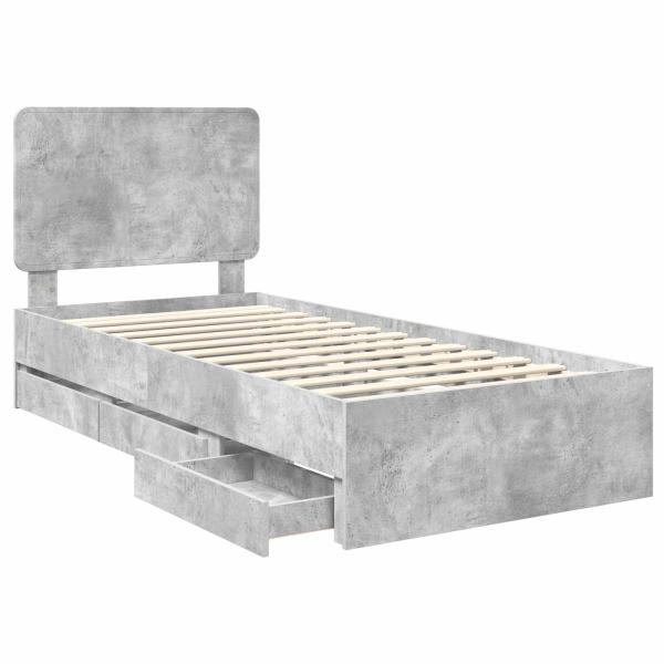 Bettrahmen mit Kopfteil Beton Grau 90 x 200 cm Ingenieurs Holz