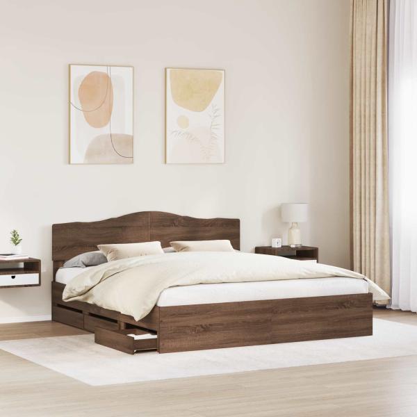 Bettrahmen Braun Eichen-Optik 200 x 200 cm Ingenieurs Holz