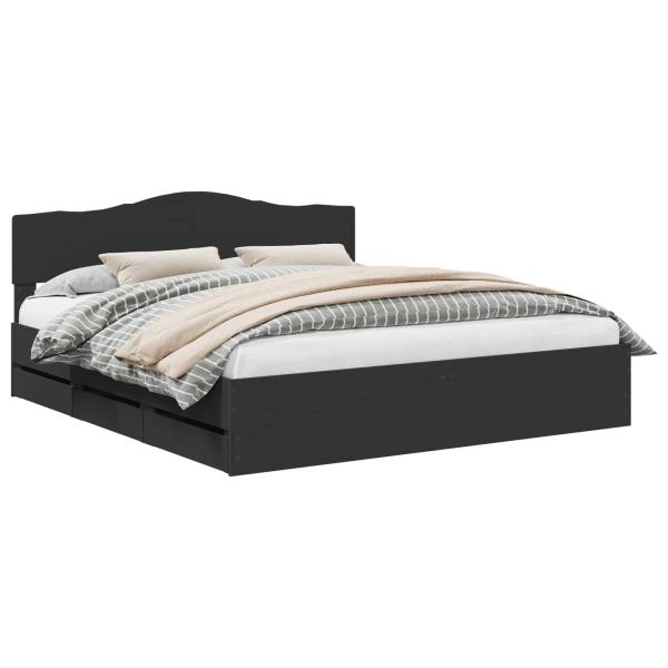 Bettrahmen mit Schubladen Schwarz 180 x 200 cm Ingenieurs Holz
