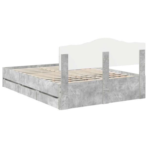 Bettrahmen mit Kopfteil Beton Grau 140 x 190 cm Ingenieurs Holz