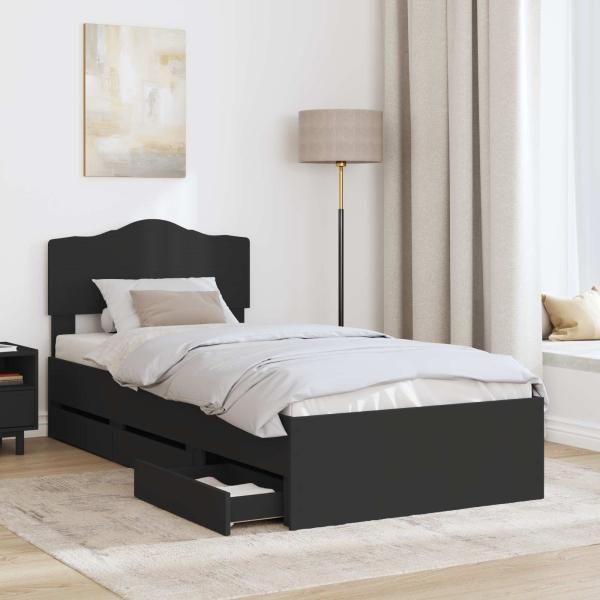 Bettrahmen mit Schubladen Schwarz 100 x 200 cm Ingenieurs Holz