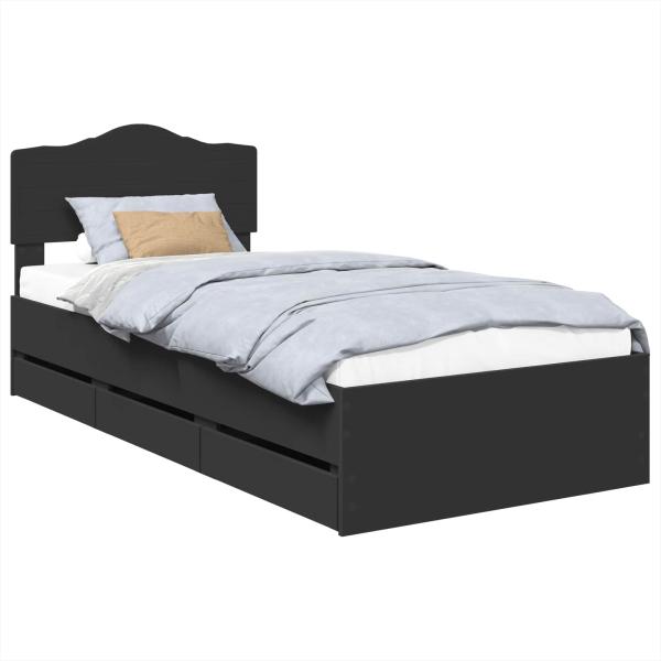 Bettrahmen mit Schubladen Schwarz 90 x 190 cm Ingenieurs Holz