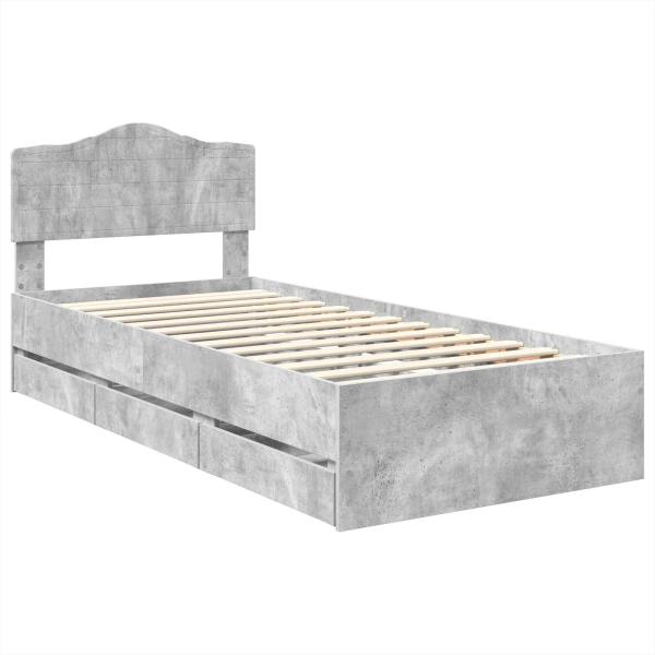 Bettrahmen mit Kopfteil Beton Grau 90 x 190 cm Ingenieurs Holz