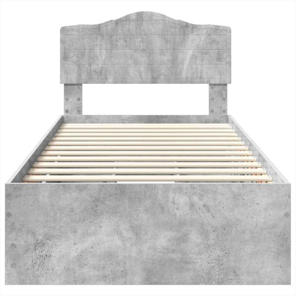 Bettrahmen mit Kopfteil Beton Grau 90 x 190 cm Ingenieurs Holz