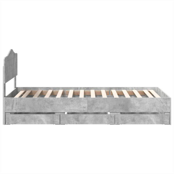 Bettrahmen mit Kopfteil Beton Grau 90 x 190 cm Ingenieurs Holz