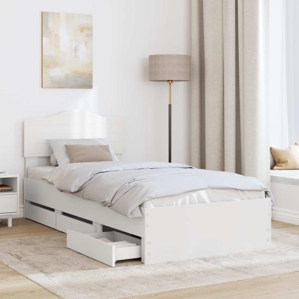 Bettrahmen mit Schubladen Weiß 90 x 200 cm Ingenieurs Holz