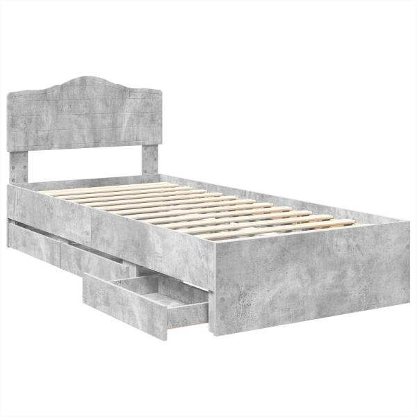 Bettrahmen mit Kopfteil Beton Grau 75 x 190 cm Ingenieurs Holz