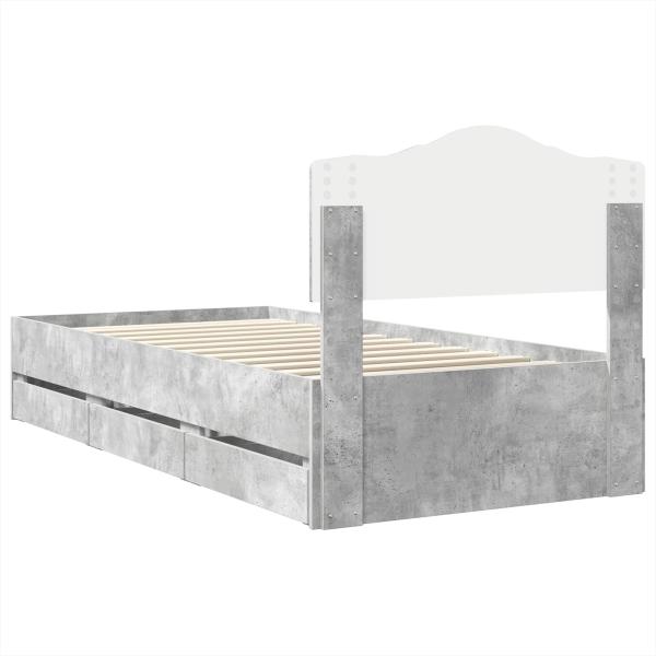 Bettrahmen mit Kopfteil Beton Grau 75 x 190 cm Ingenieurs Holz