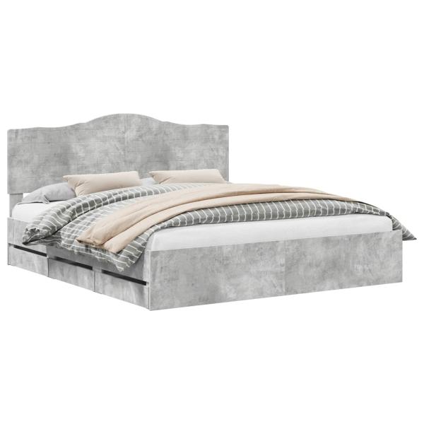 Bettrahmen mit Kopfteil Beton Grau 200 x 200 cm Ingenieurs Holz