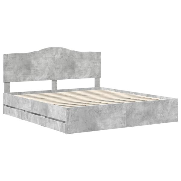Bettrahmen mit Kopfteil Beton Grau 200 x 200 cm Ingenieurs Holz