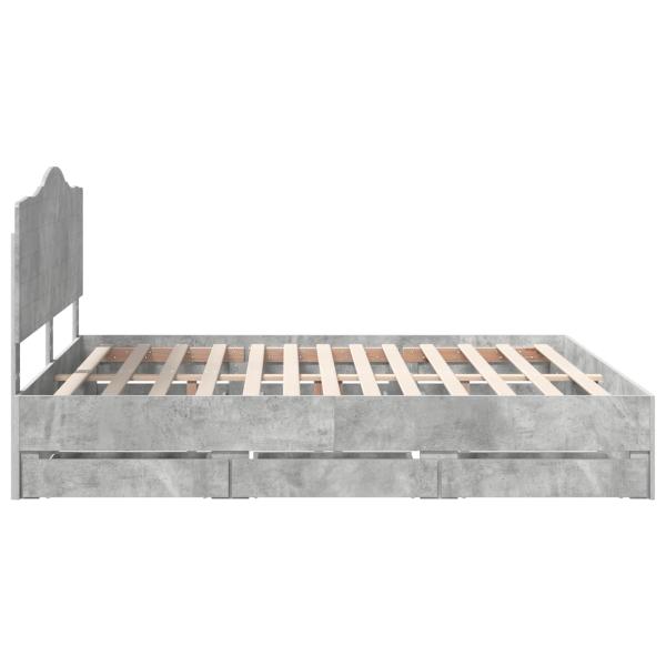 Bettrahmen mit Kopfteil Beton Grau 200 x 200 cm Ingenieurs Holz