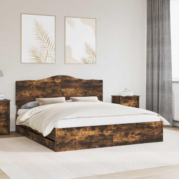 ARDEBO.de - Bettrahmen Geräucherte Eiche 180 x 200 cm Ingenieurs Holz