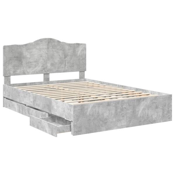 Bettrahmen mit Kopfteil Beton Grau 150 x 200 cm Ingenieurs Holz