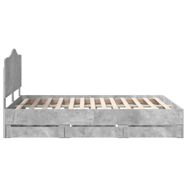 Bettrahmen mit Kopfteil Beton Grau 150 x 200 cm Ingenieurs Holz