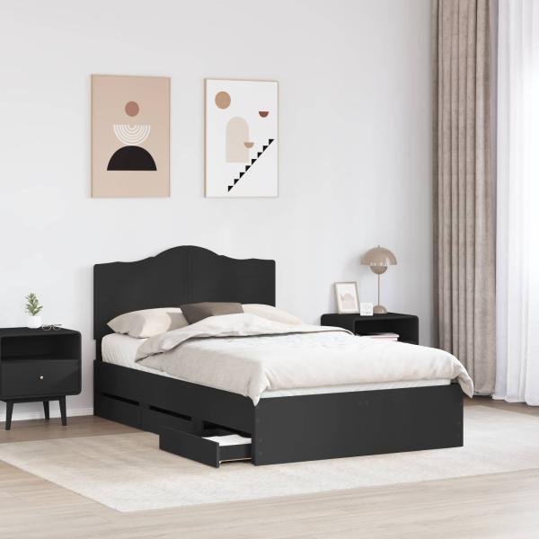 Bettrahmen mit Schubladen Schwarz 135 x 190 cm Ingenieurs Holz