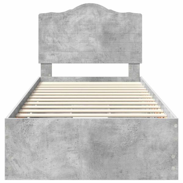 Bettrahmen mit Kopfteil Beton Grau 90 x 190 cm Ingenieurs Holz