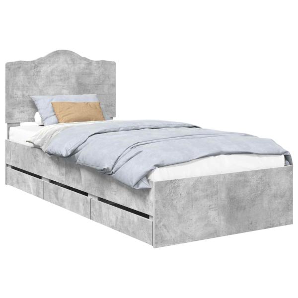 Bettrahmen mit Kopfteil Beton Grau 90 x 200 cm Ingenieurs Holz