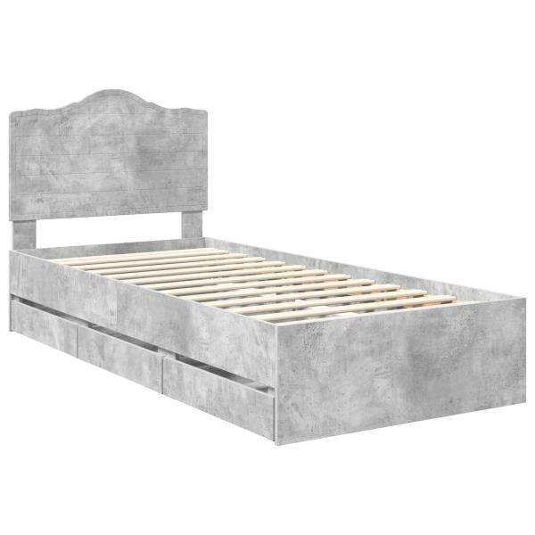 Bettrahmen mit Kopfteil Beton Grau 90 x 200 cm Ingenieurs Holz