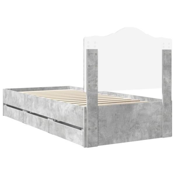 Bettrahmen mit Kopfteil Beton Grau 90 x 200 cm Ingenieurs Holz