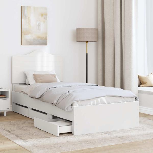 Bettrahmen mit Schubladen Weiß 75 x 190 cm Ingenieurs Holz