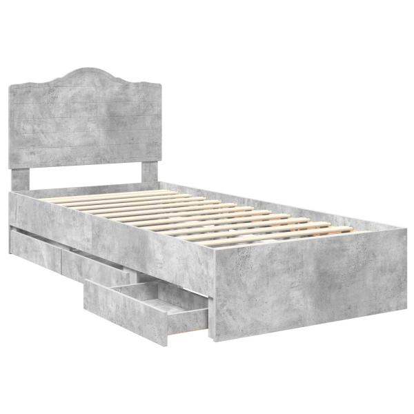 Bettrahmen mit Kopfteil Beton Grau 75 x 190 cm Ingenieurs Holz