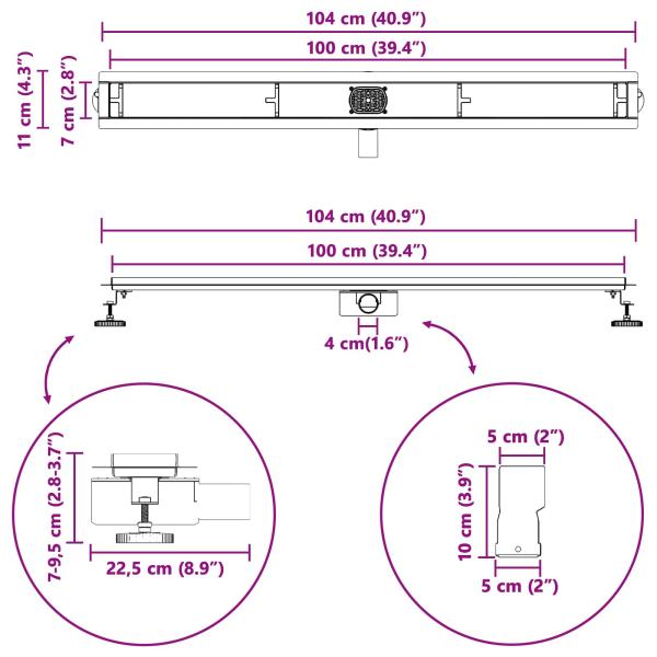 Duschablauf 2-in-1 mit 360° Siphon Silber 100 cm Edelstahl 304
