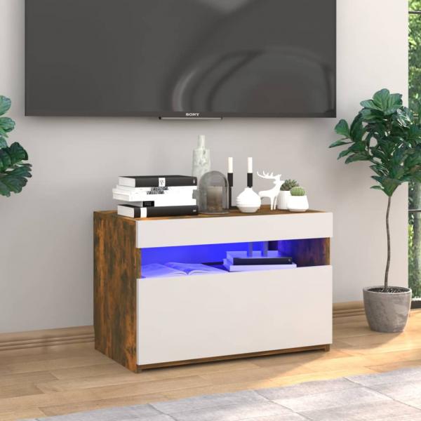 ARDEBO.de - TV-Schrank mit LED-Leuchten Räuchereiche 60x35x40 cm