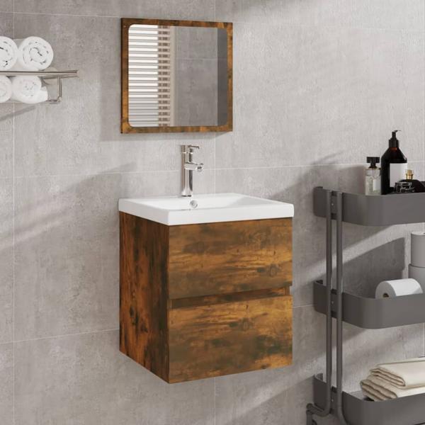 ARDEBO.de - Badschrank mit Spiegel Räuchereiche Holzwerkstoff