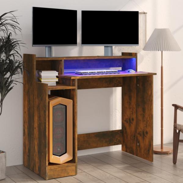 ARDEBO.de - Schreibtisch mit LEDs Räuchereiche 97x45x90 cm Holzwerkstoff