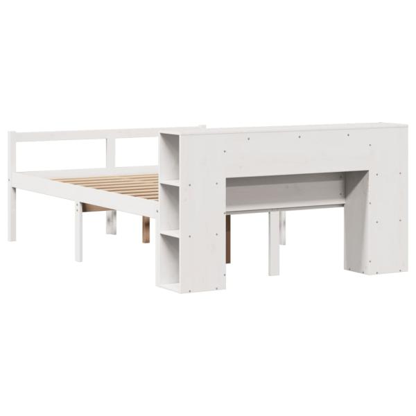 Massivholzbett mit Regal ohne Matratze Weiß 120x190 cm Kiefer