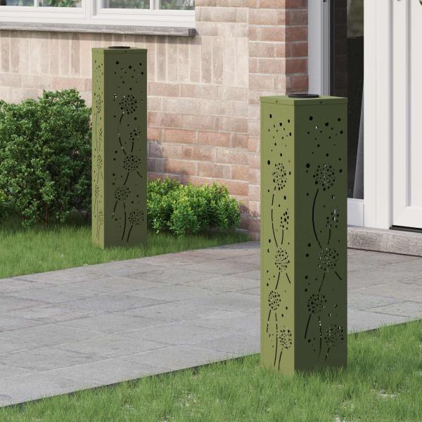ARDEBO.de - Solar LED Weg Licht 2 pcs Olive Grün Kalt gewalzter Stahl