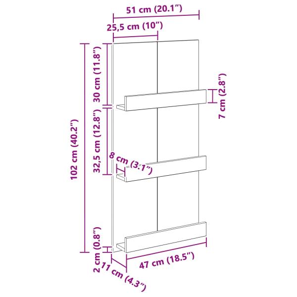 Magazinregal Geräucherte Eiche 51 x 11 x 102 cm Holzwerkstoff