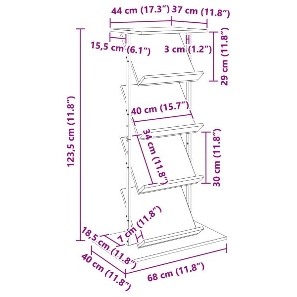 Magazinregal Sonoma-Eiche 68 x 40 x 123.5 cm Holzwerkstoff