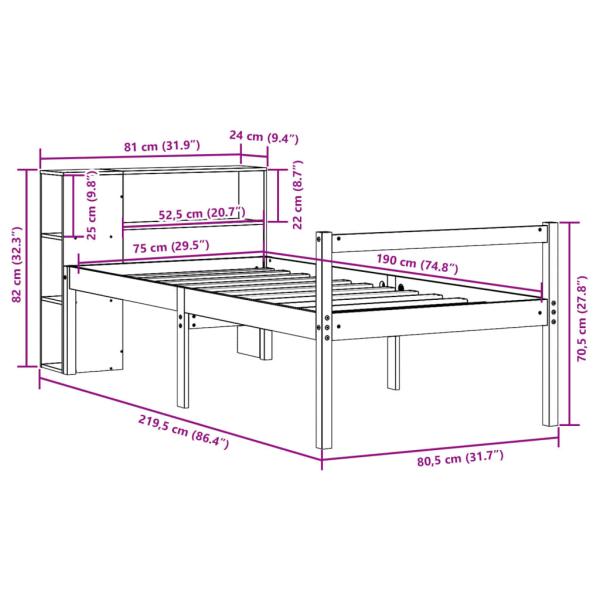 Massivholzbett mit Regal ohne Matratze Weiß 75x190 cm Kiefer