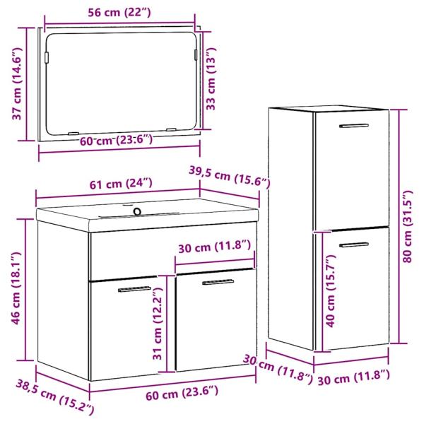 Badezimmermöbel-Set Wandmontiert mit Speicher Holzwerkstoff