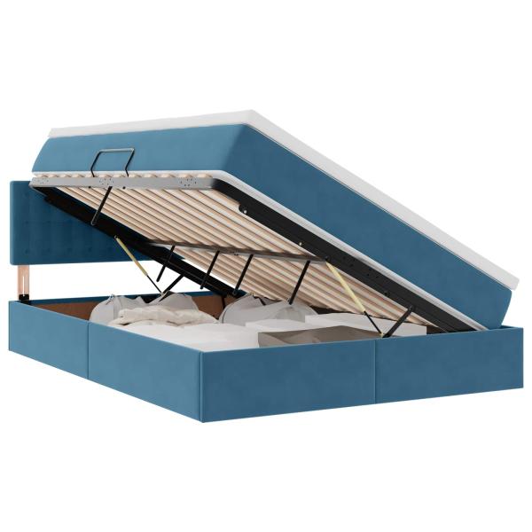Bett mit Stauraum und LED Dunkelblau 140 x 190 cm Samt