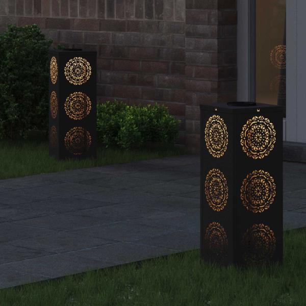 Solar LED Weg Licht 2 pcs Schwarz Kalt gewalzter Stahl