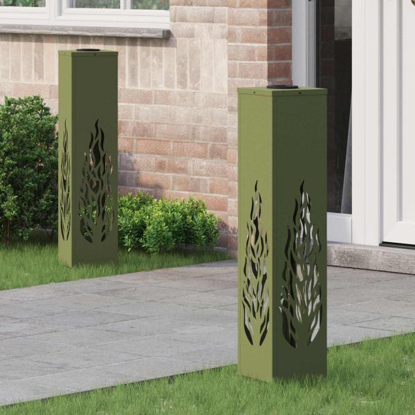 ARDEBO.de - Solar LED Weg Licht 2 pcs Olive Grün Kalt gewalzter Stahl