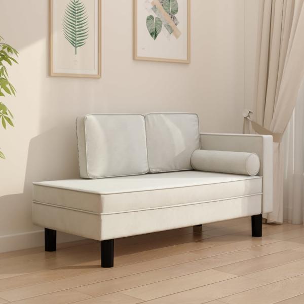 ARDEBO.de - Chaiselongue mit Kissen und Nackenrolle Creme Samt