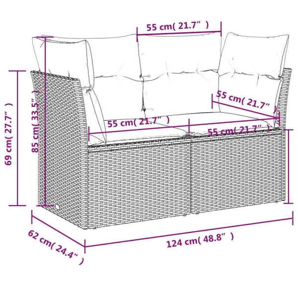 | Gartensofa | mit Kissen Grau 124 x 62 x 69cm Poly-Rattan