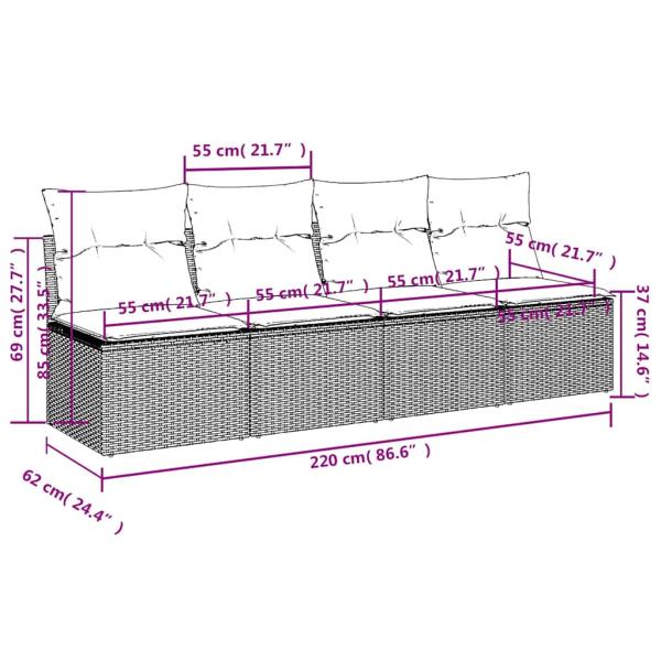 | Gartensofa | mit Kissen Grau 220 x 62 x 69cm Poly-Rattan