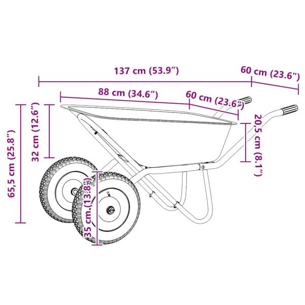 Schubkarre Silber und Schwarz 137 x 60 x 65,5 cm Stahl