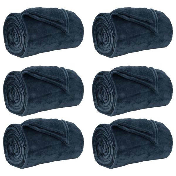 ARDEBO.de - Wohndecken 6 Stück Marineblau 150 x 200 cm Fleece